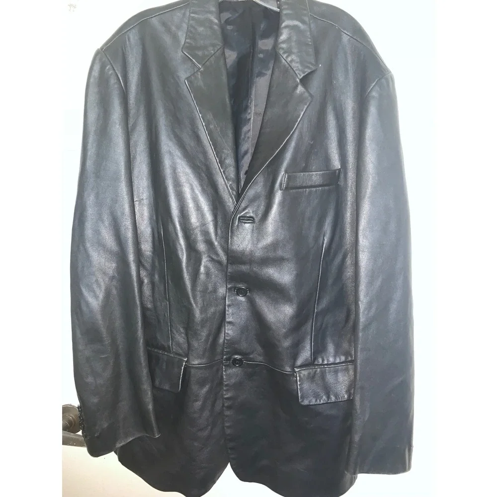 Banana Republic Mens Black Leather Blazer Jacket 3 Button XL Buttery Soft